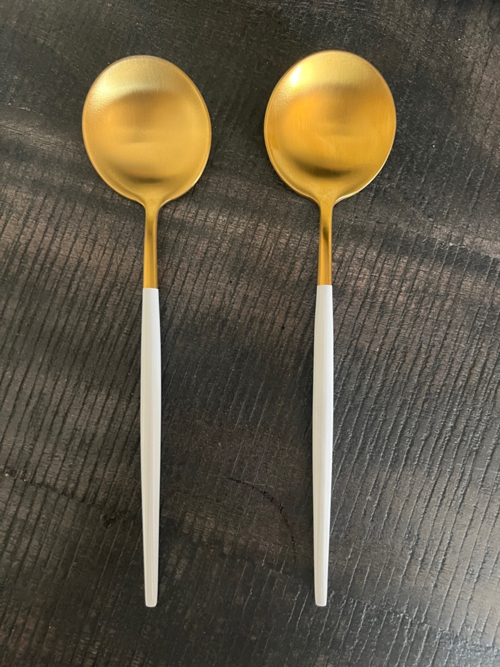 Set of 2 Minimalist White & Gold Dessert Spoons - Goa Style